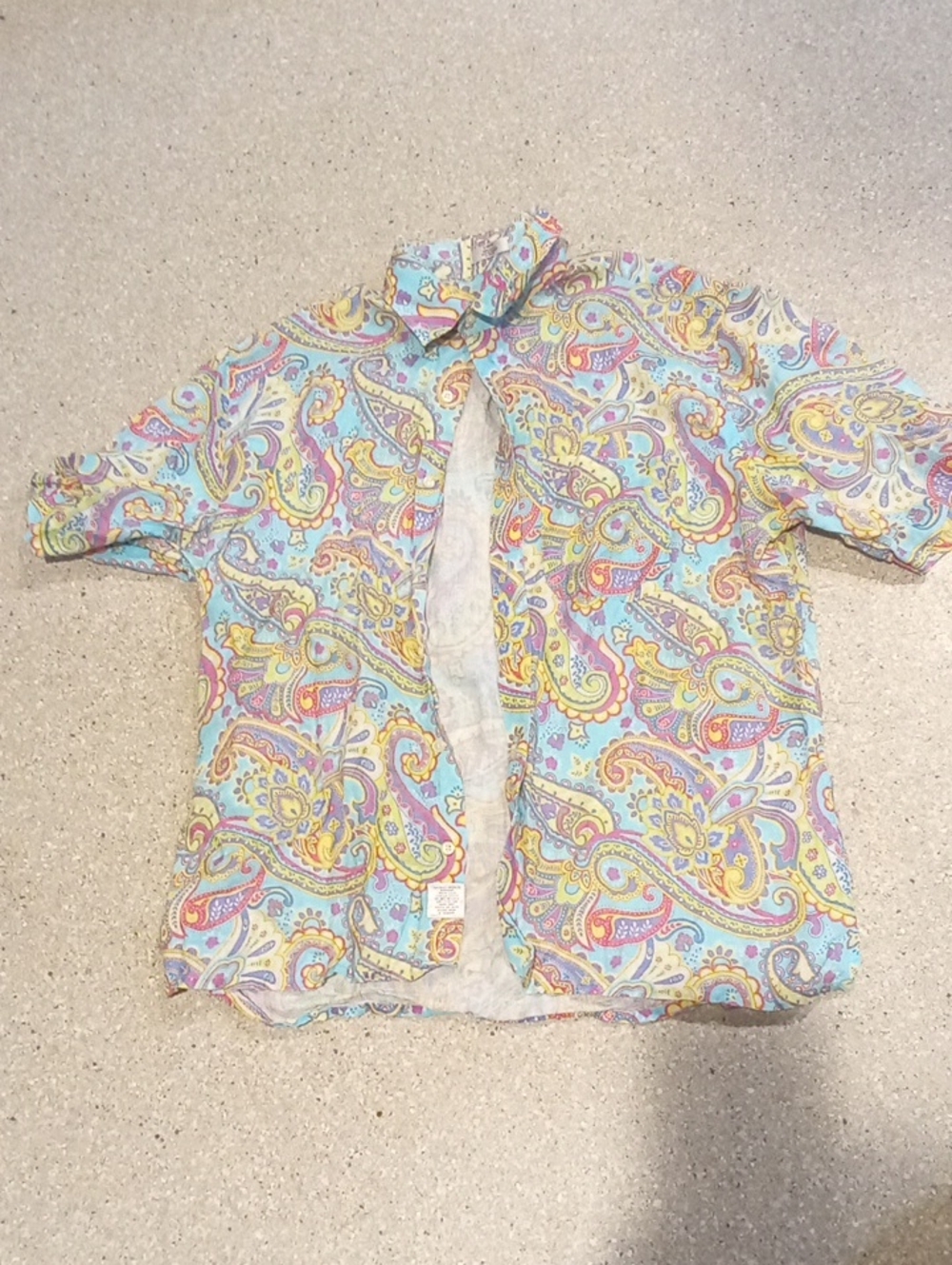 #755 "Peter Millar" Colorful Paisley  Button-Up Shirt - Blue, Yellow, Pink
